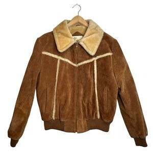 BERMAN’S Vintage Western Style Dark Tan Suede Shearling Jacket Size 44